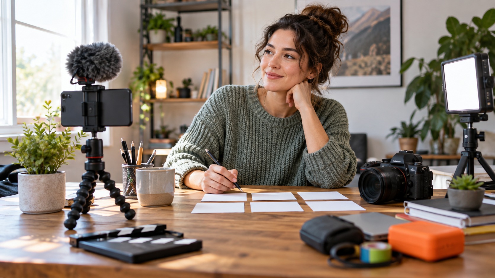 Solo creator planning short videos with affordable camera and lighting gear