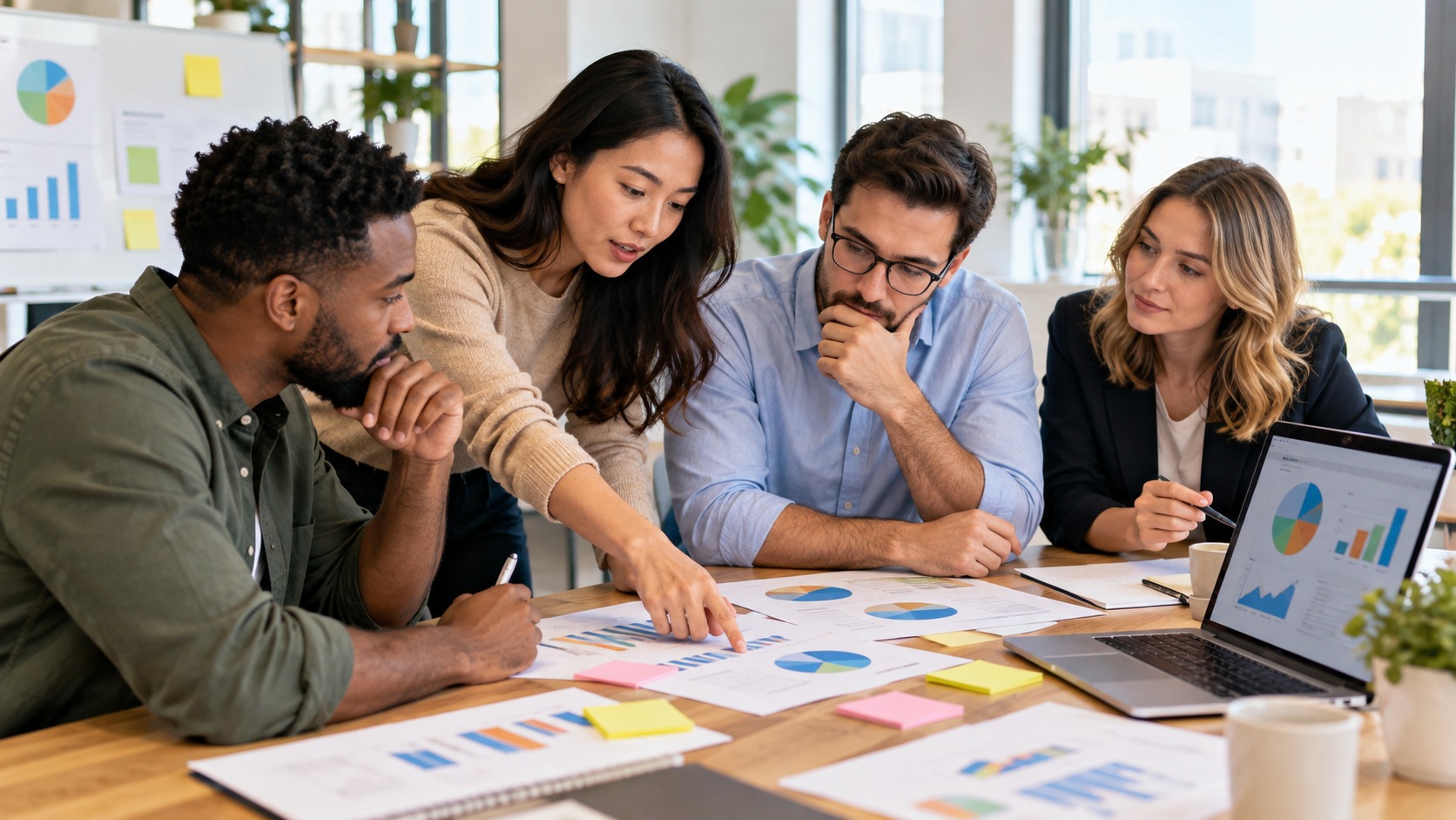 Team reviewing charts together before making a business decision